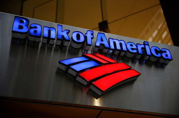Bank of America logo against one of their office buildings
