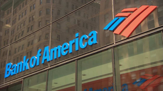 Bank of America logo against one of their branches