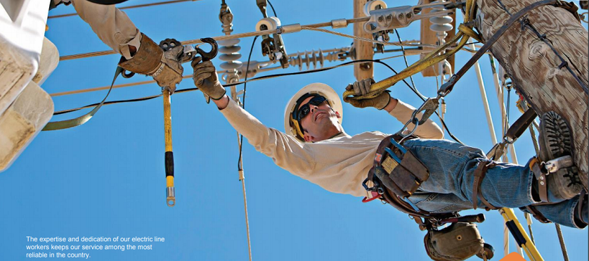Black Hills Corporation electrician working on a powerline