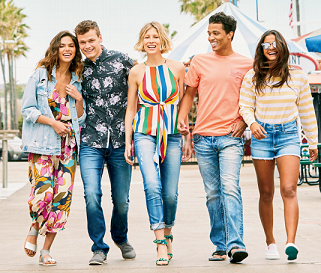A group of young people wearing apparel from Buckle 