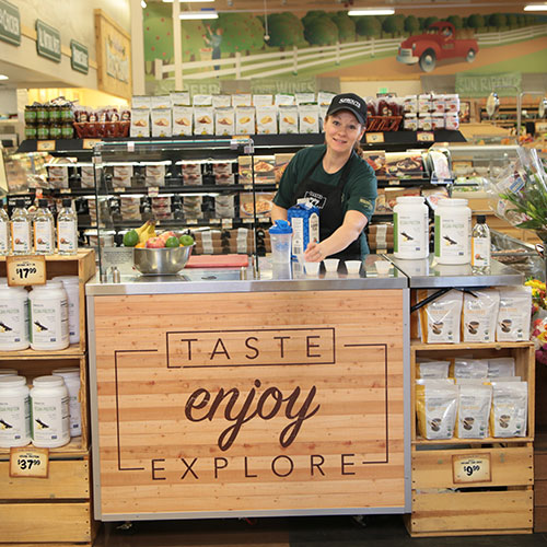 Tasting station inside a Sprouts Farmers Market