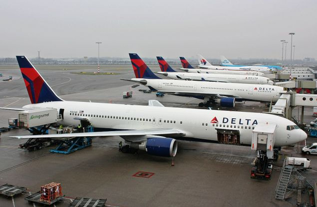 Delta Airlines planes at boarding gates