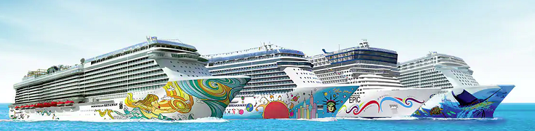 A sketch of 4 of Norwegian Cruise Line Holdings cruise ships