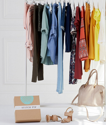 Stitch Fix garments and handbags and delivery box